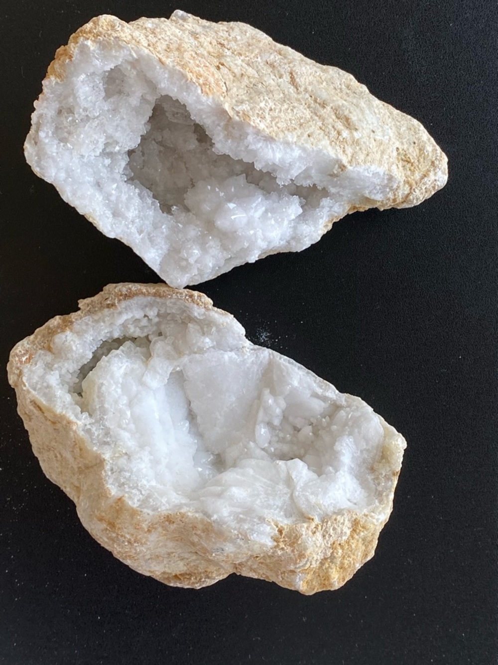 White Quartz Crystal Geode Pair